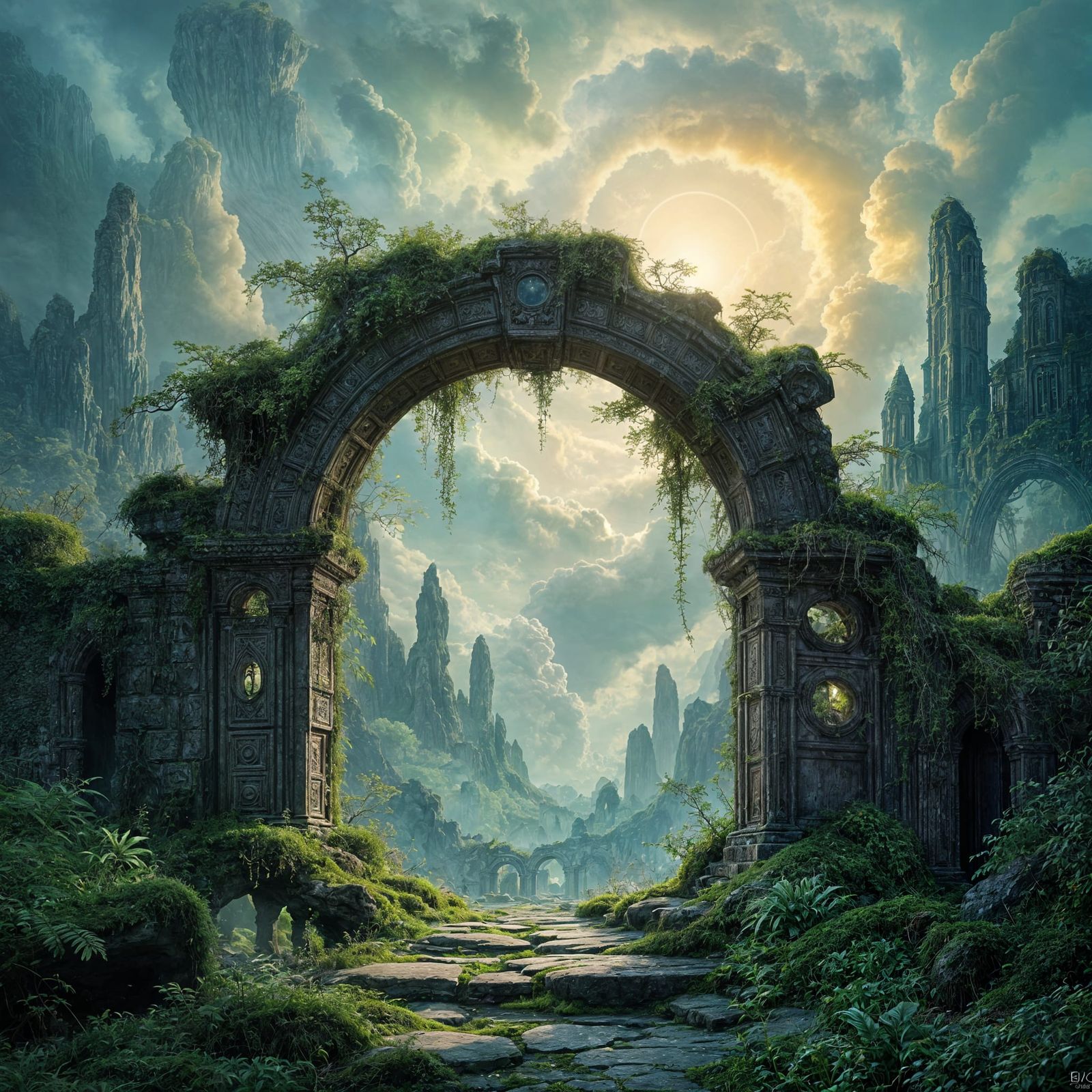 Ancient Stone Archway Portal to Otherworldly Realm