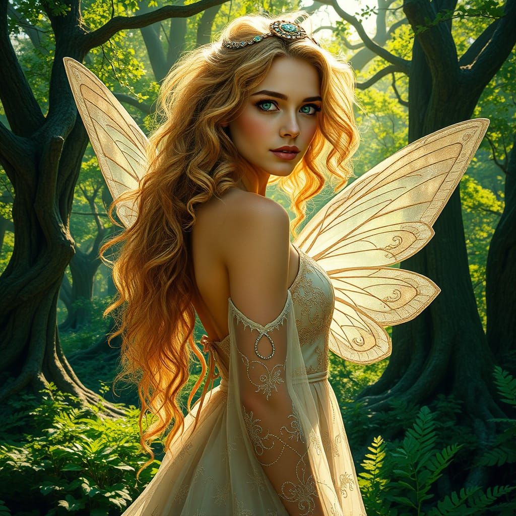 Ethereal Beauty in a Sun-Dappled Forest Glade