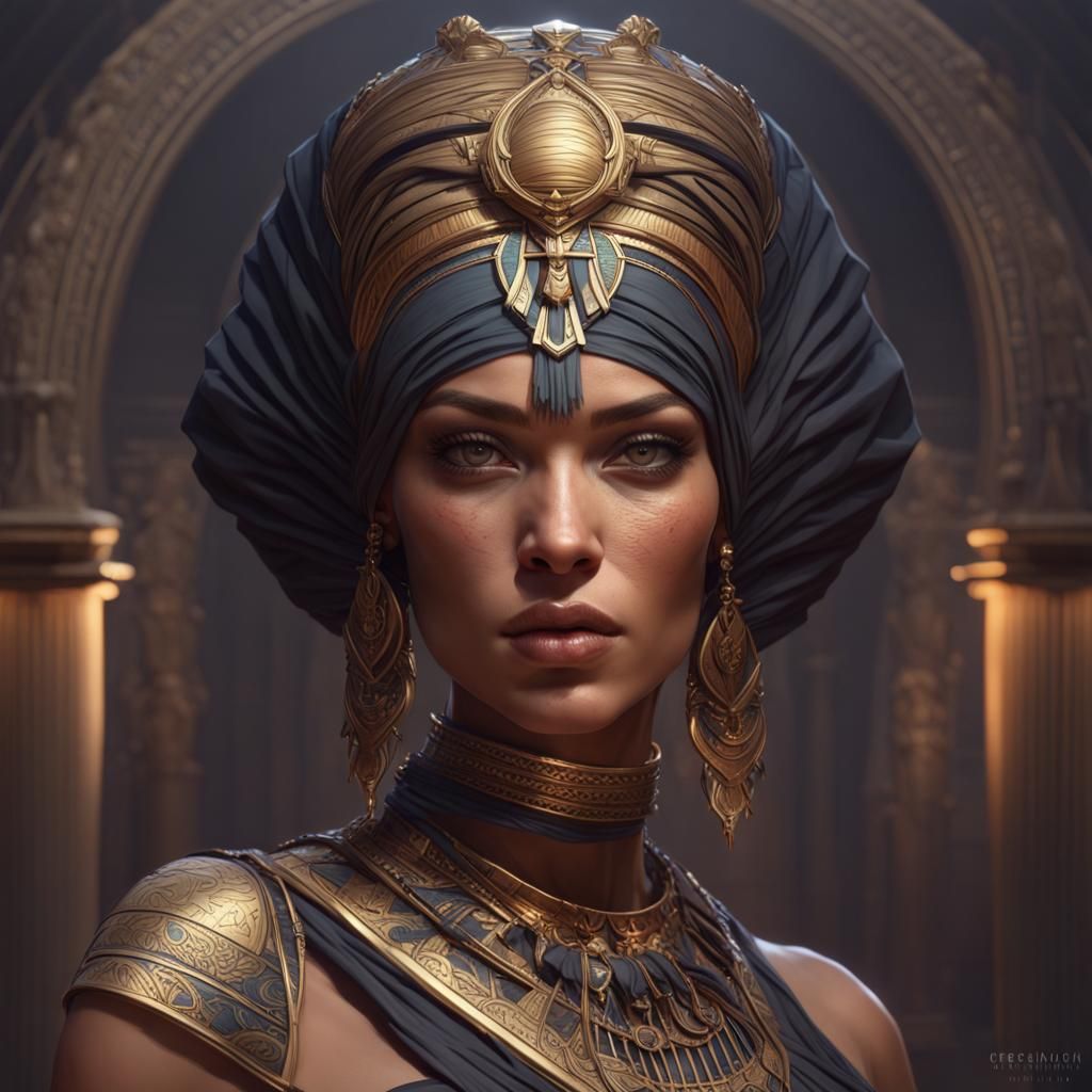 Egyptian Mummy Queen Portrait in Hyperdetailed Style