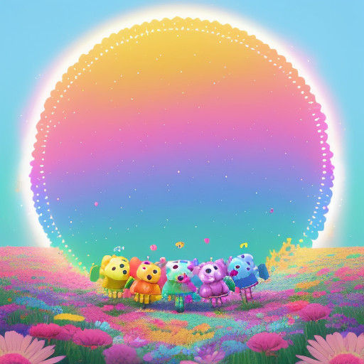 Whimsical Fantasy Scene with Cute Teddy Bears and Colorful F...