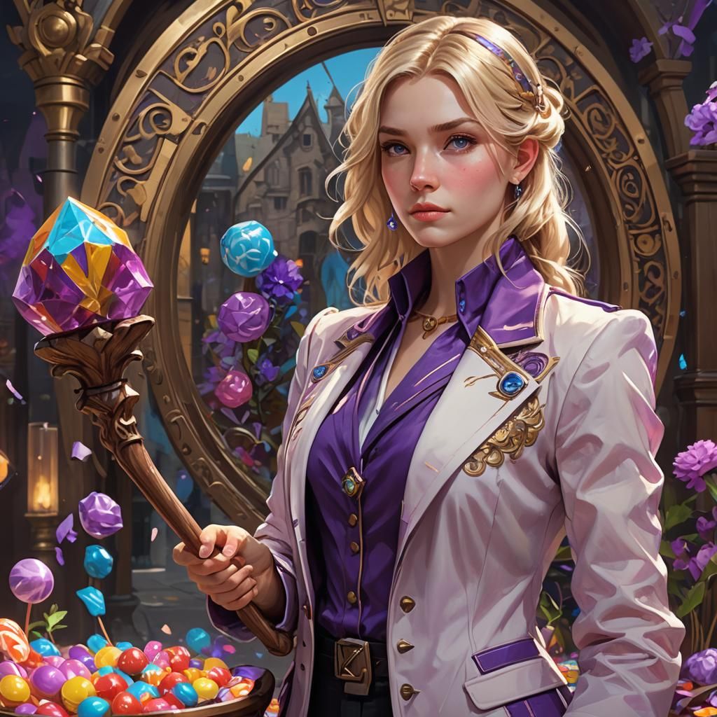Woman with Scepter in Candy World, Hyperdetailed Portrait