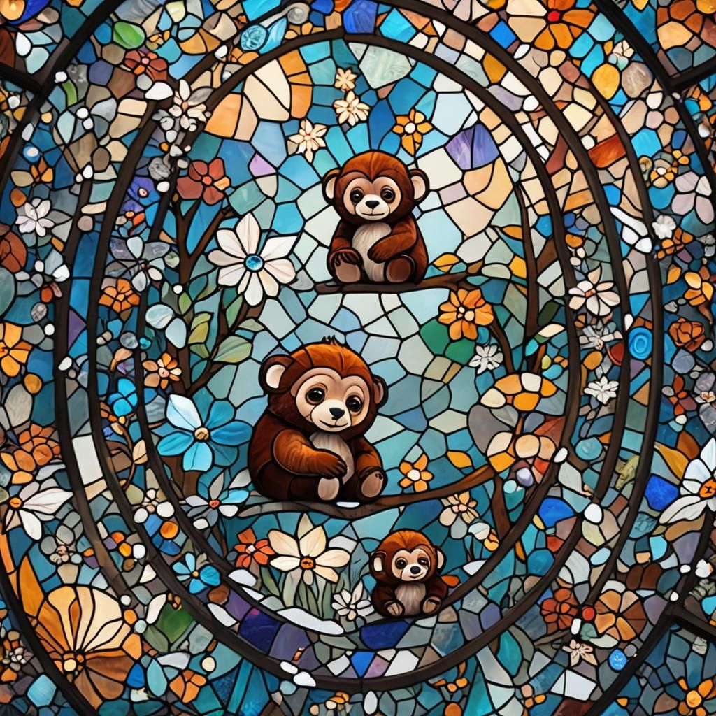 Stained Glass Cheburashka in Falling Snow