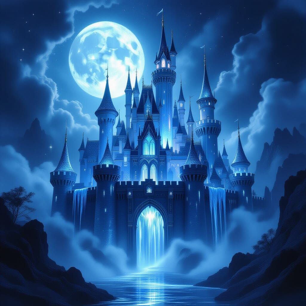 Majestic Moonlight Castle in Dark Fantasy Style