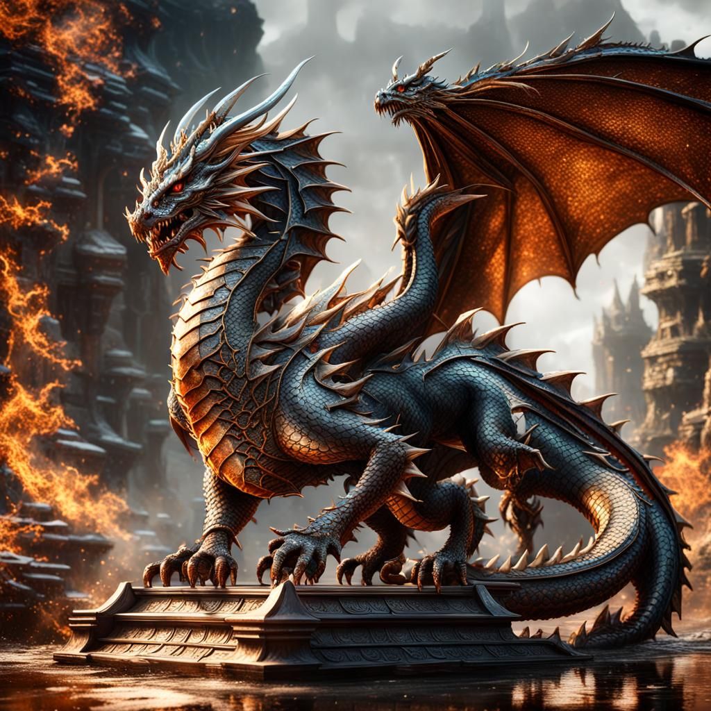 Detailed Metal Dragon Art Piece