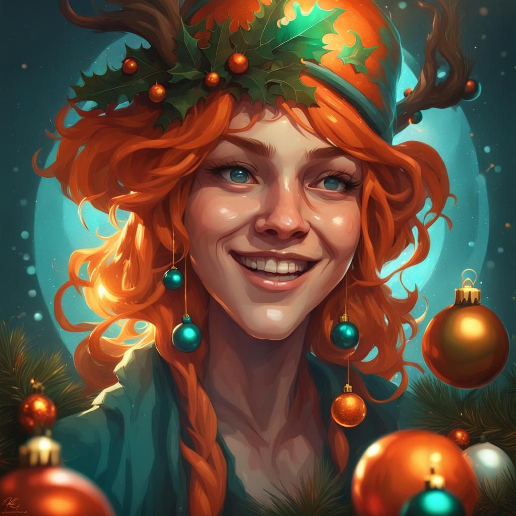 Festive Dark Elf Christmas Greeting, Detailed Digital Art
