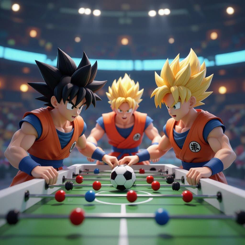 Dragonball Characters Play Table Soccer in Anime Style