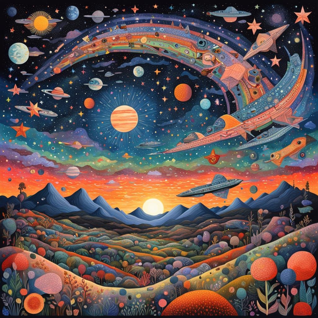 Whimsical Shooting Star in Colorful Sunset Sky