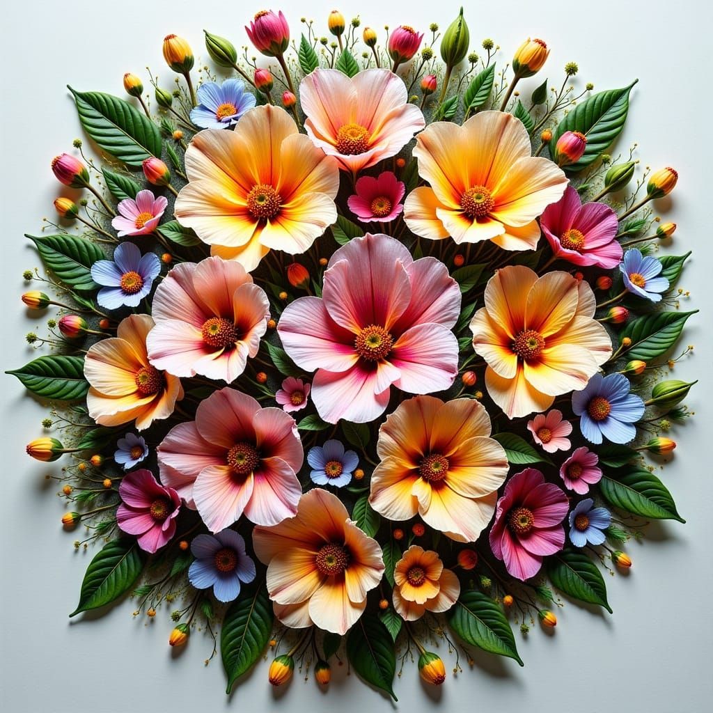 Impressionist Blooming Garden Rangoli in Vibrant Spring Colo...