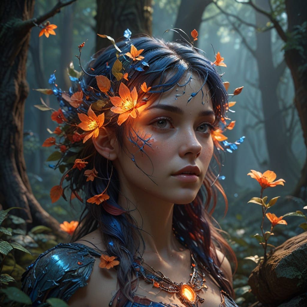 Ethereal Woodland Goddess in Vibrant Pop Art Style