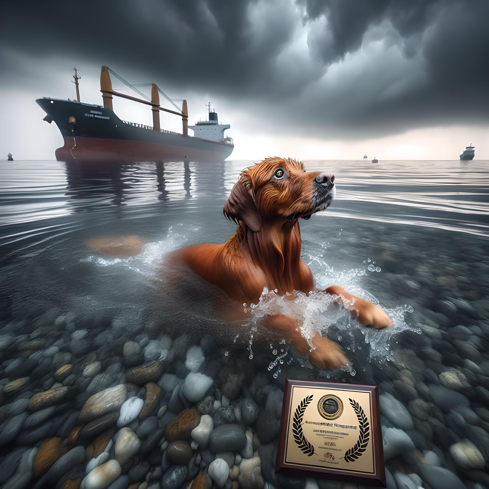 Caramel dog swimming in the ocean