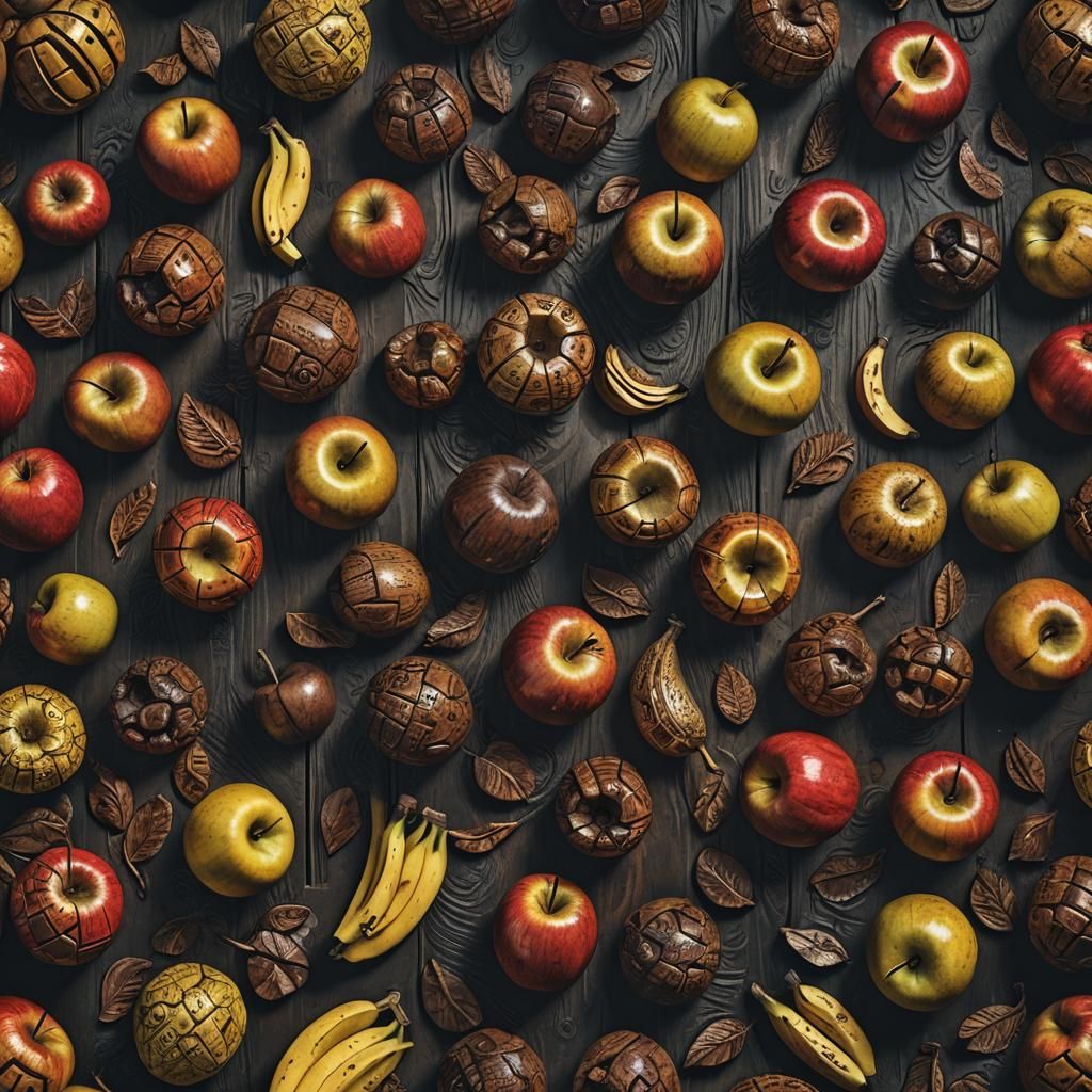 Hyper-Realistic Carved Wooden Fruit Still Life