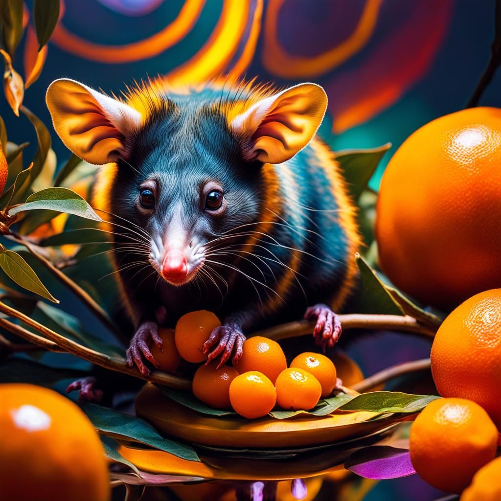 Surreal Possum Enjoys Kumquat: Dreamlike Art
