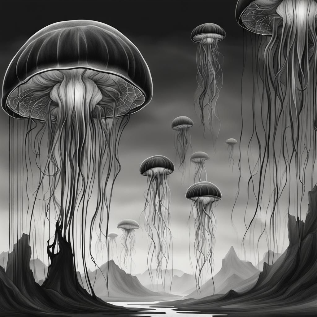 Luminescent Jellyfish in Futuristic Digital Art Style