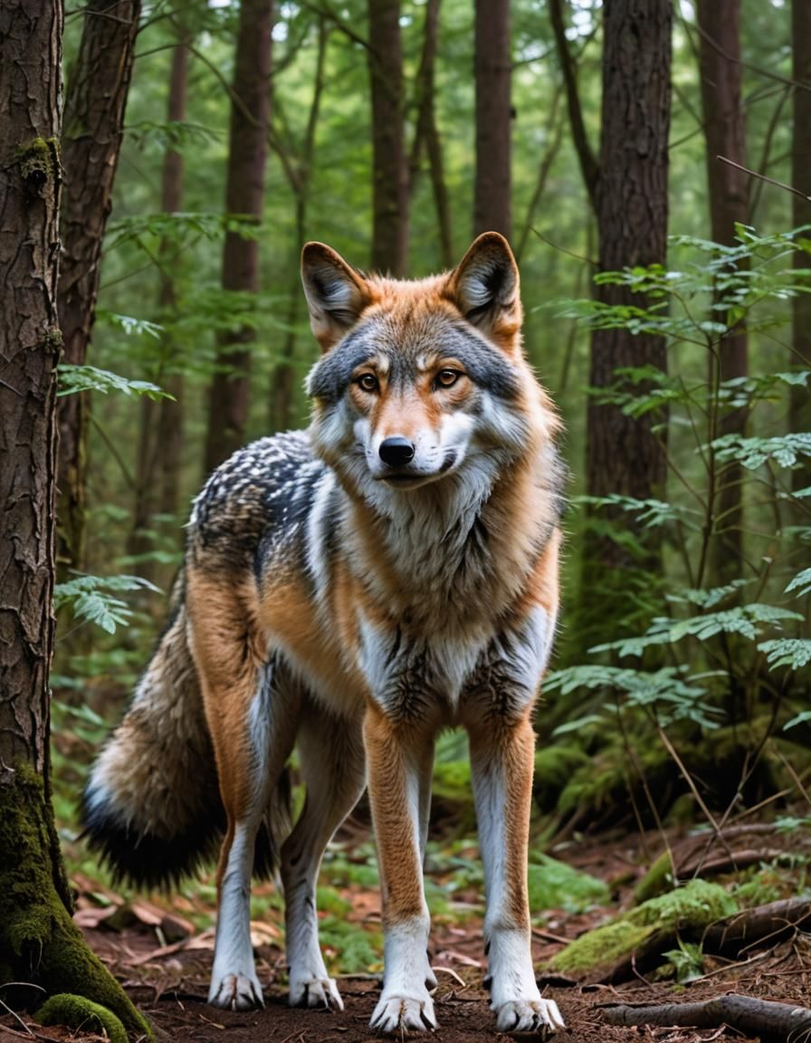 Wolf-Fox Hybrid Creature in Forest