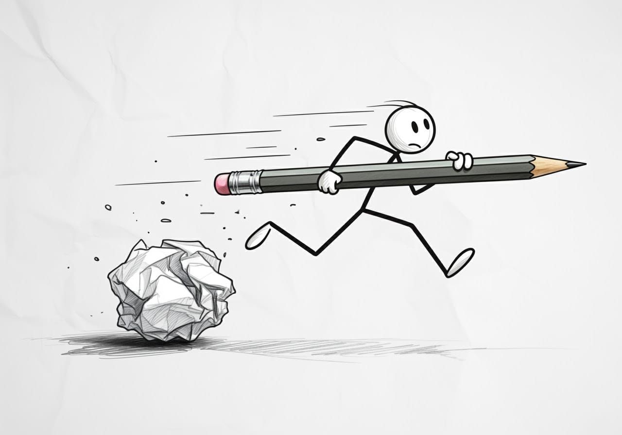 Stick Figure Escapes Pencil's Frenzied Pursuit