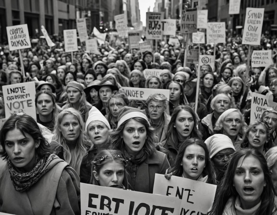 Elf Women Protest on 5th Avenue in Monochrome
