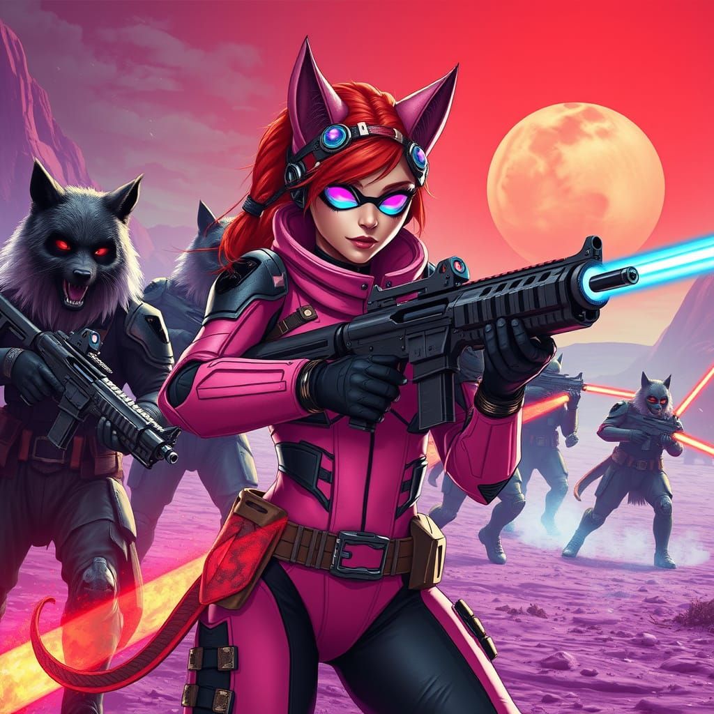 Futuristic Princess Cat Woman Leads Wolfmen in Post-Apocalyp...