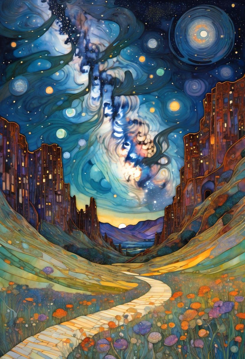 Cosmic Tapestry in Vibrant Watercolors