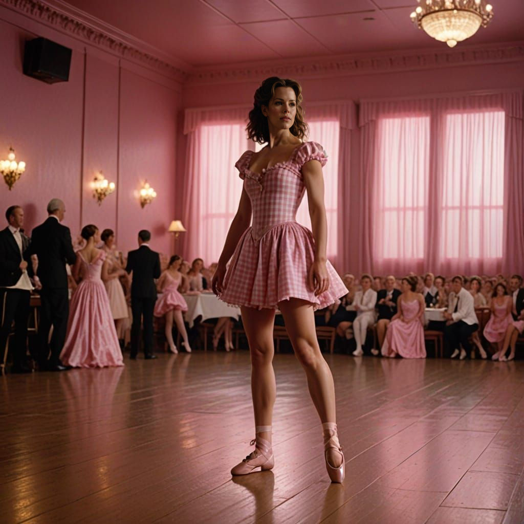 Elegant Kate Beckinsale in Gingham Ballet Costume, Standing ...