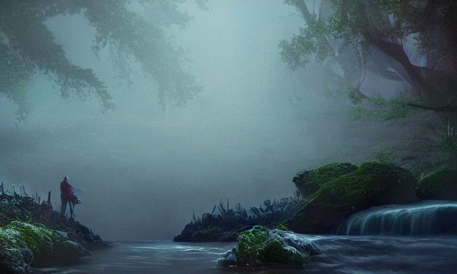 Ethereal Twilight: Submerged in Sorrow, 3D Fantasy Art