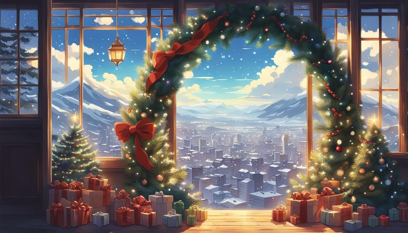 Christmas Wreath in Anime Key Visual Style