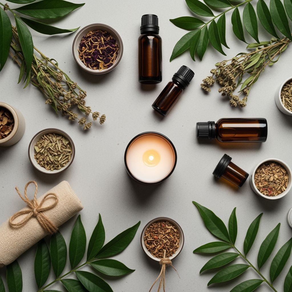 Flat Lay of Natural Wellness Items in Cinematic Style
