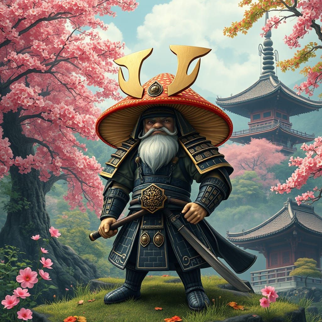 Majestic Samurai Warrior Mushroom in Ancient Japanese Armor