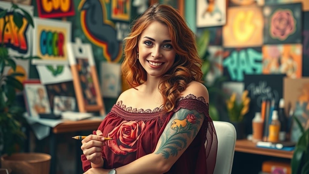 Bohemian Tattoo Artist Sketches Rose in Studio