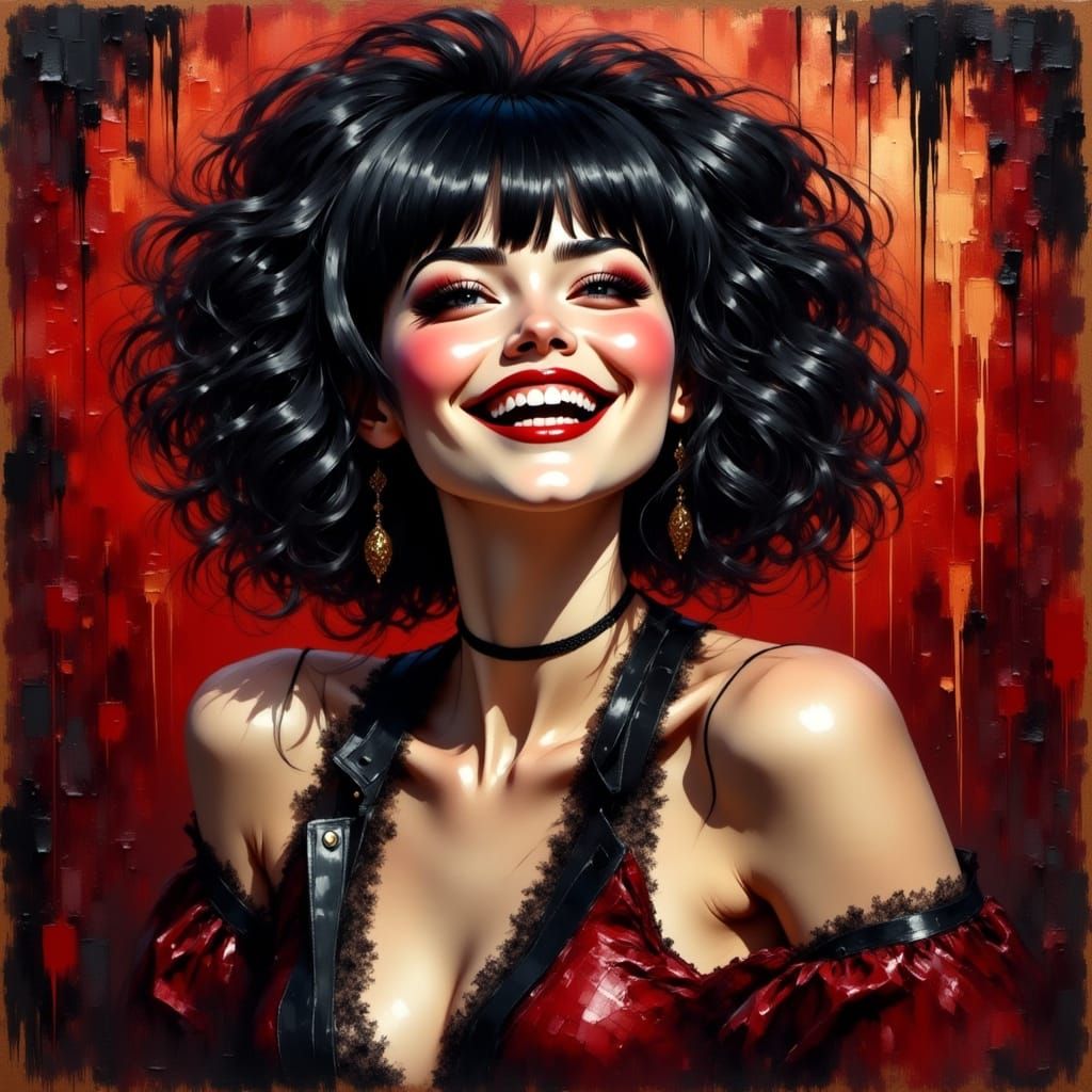 Breathtaking Punk Princess in Elegant Dark Red Gold Dress