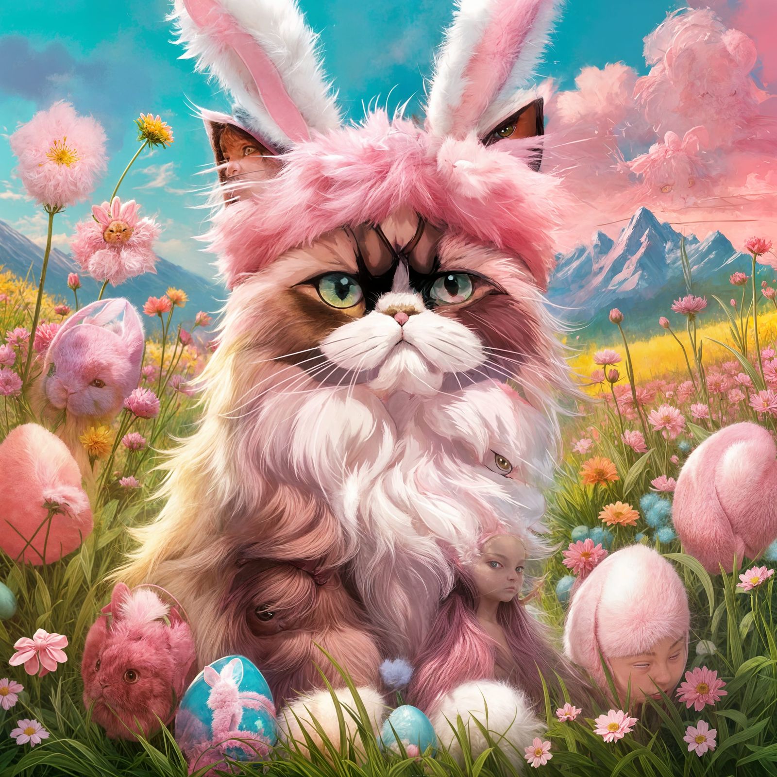 Grumpy Cat as Easter Bunny in Graphic Novel Art