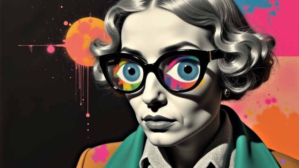 Iris Apfel's Eyeglasses Reflecting the World in Sketch Style