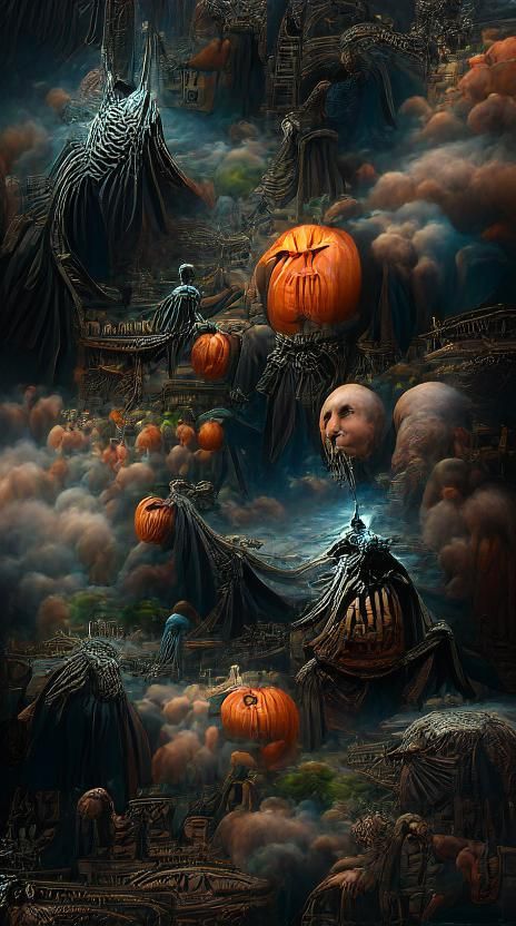 Nightmarish Pumpkin King in Dark Halloween Art