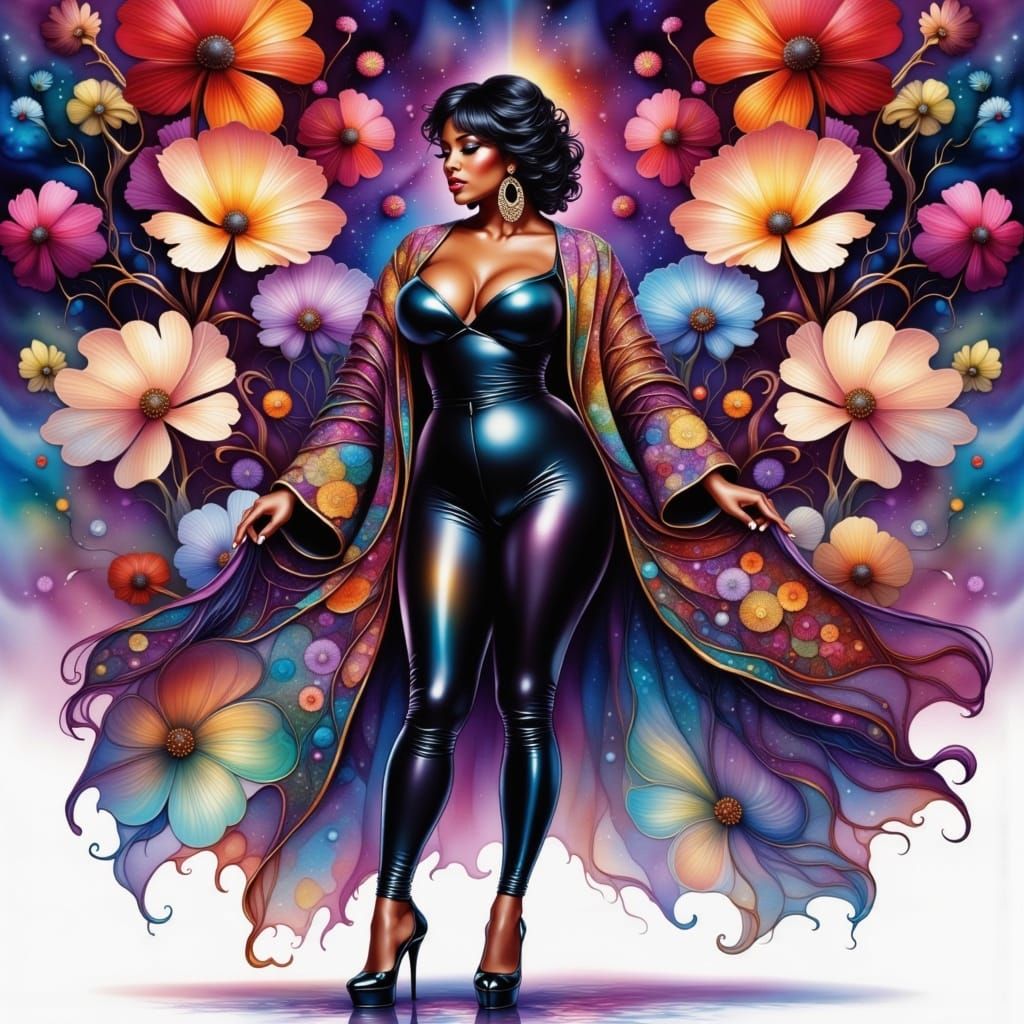 Plus-Size Black Woman in Bold Digital Illustration Style