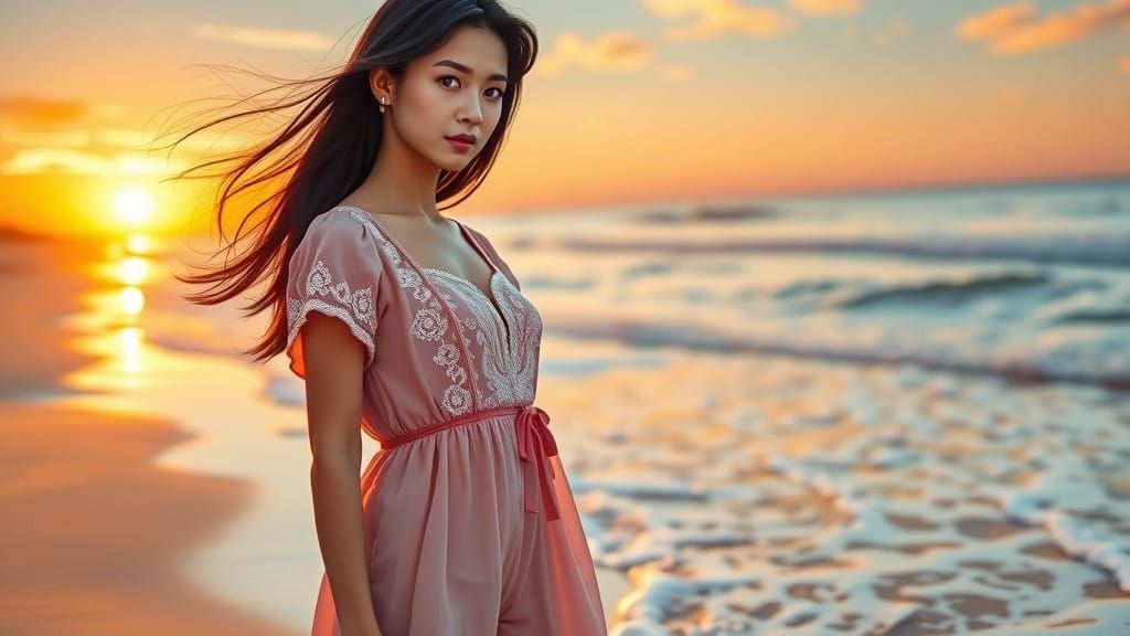 Serene Summer Goddess Basks in Sunset Radiance