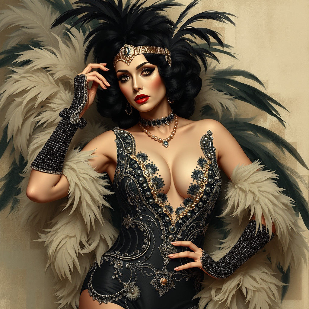 Vintage Burlesque Dancer in Art Deco Style