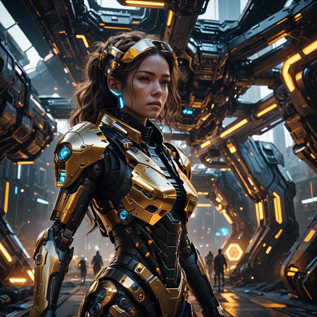 Woman Stares into Distance in Dystopian Future