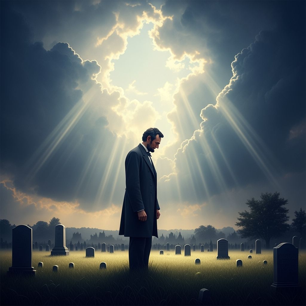 Ghostly Abe Lincoln at Gettysburg in Ethereal Sunshine