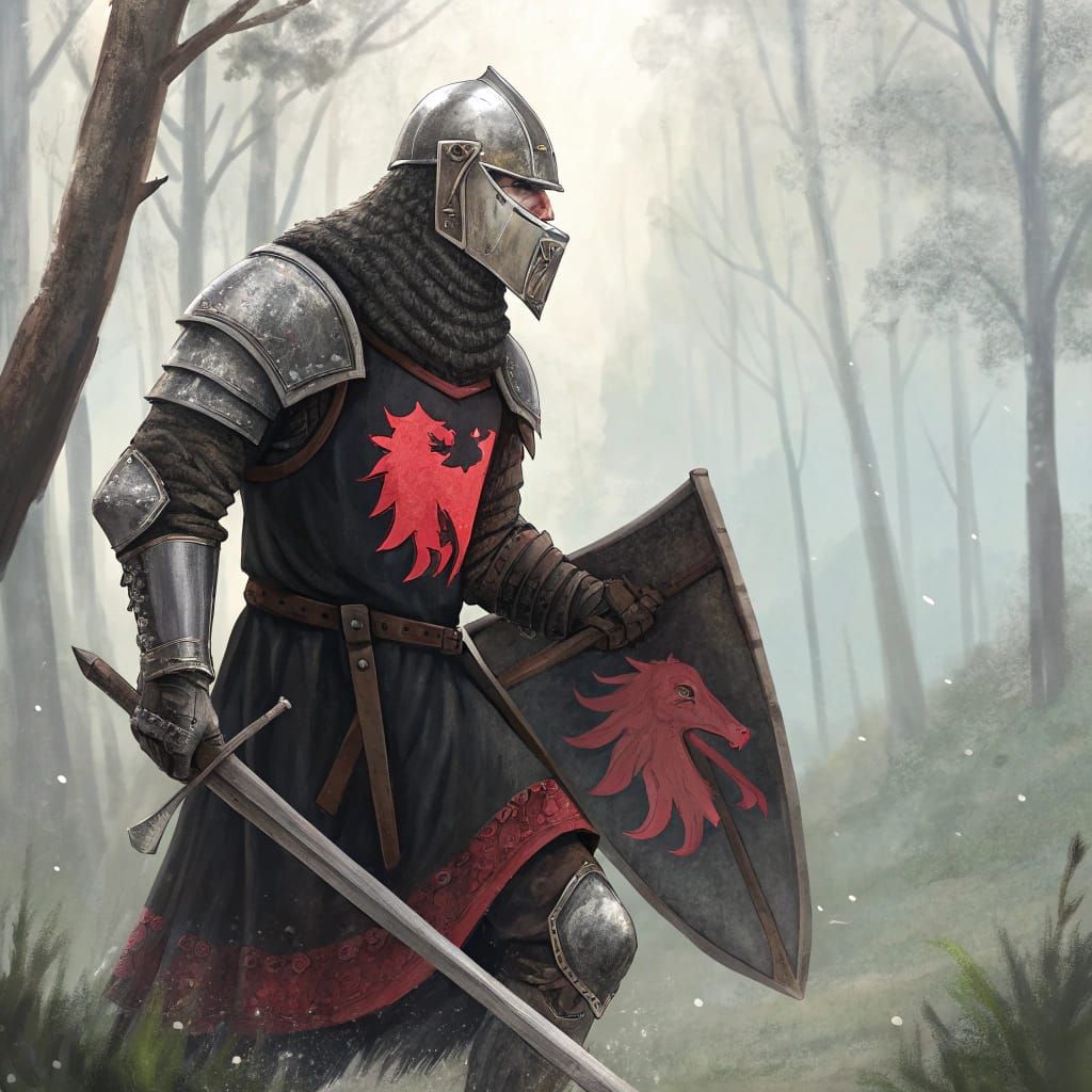 Unyielding Black Knight in Watercolor Style