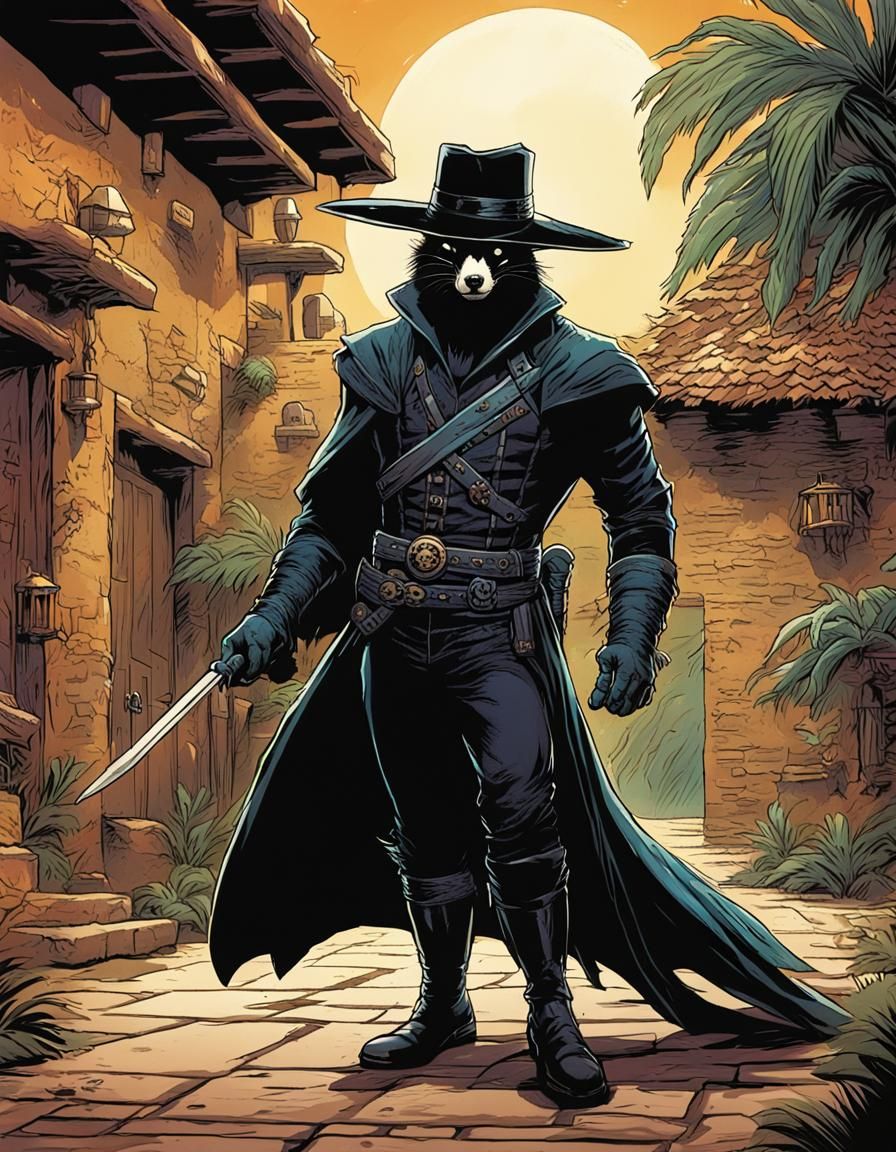 Skunk as Zorro in a Comic Art Style