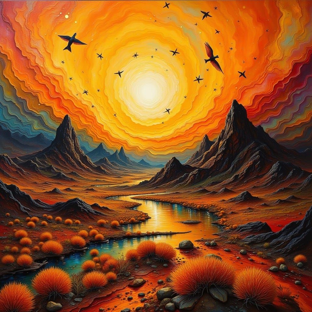 Dark Ochre Landscape in Cyberpunk Style