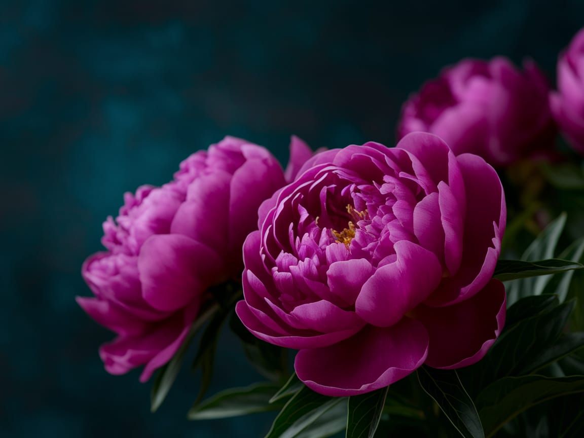 Magenta Peonies in Dark Teal