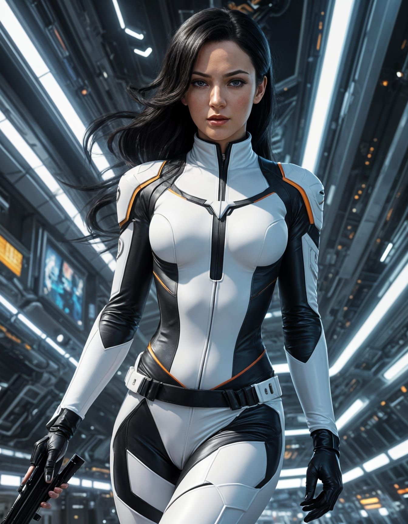 Anime Woman in White Spandex Spacesuit: Digital Art