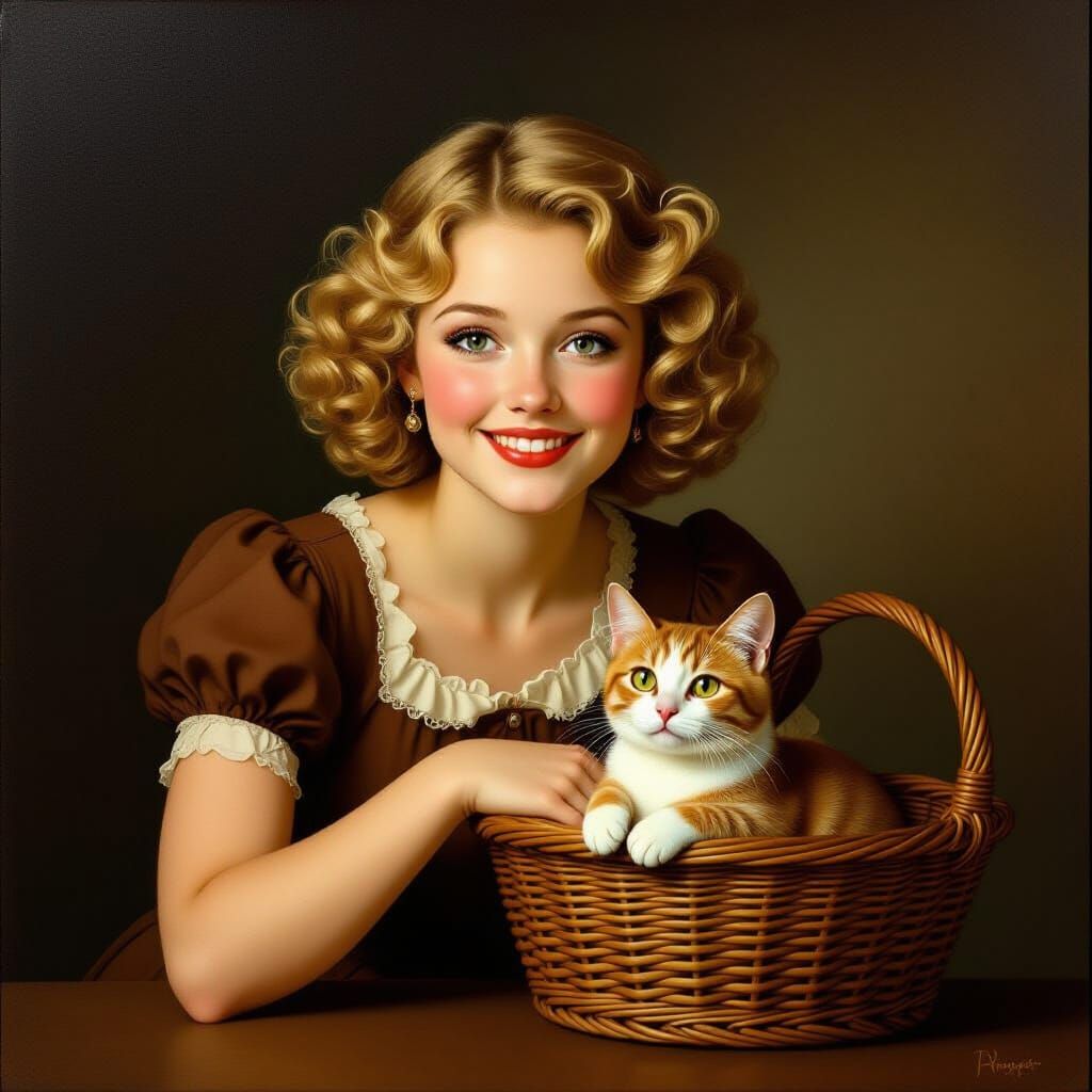 Surreal Portrait with Cat in Ruben-esque Style