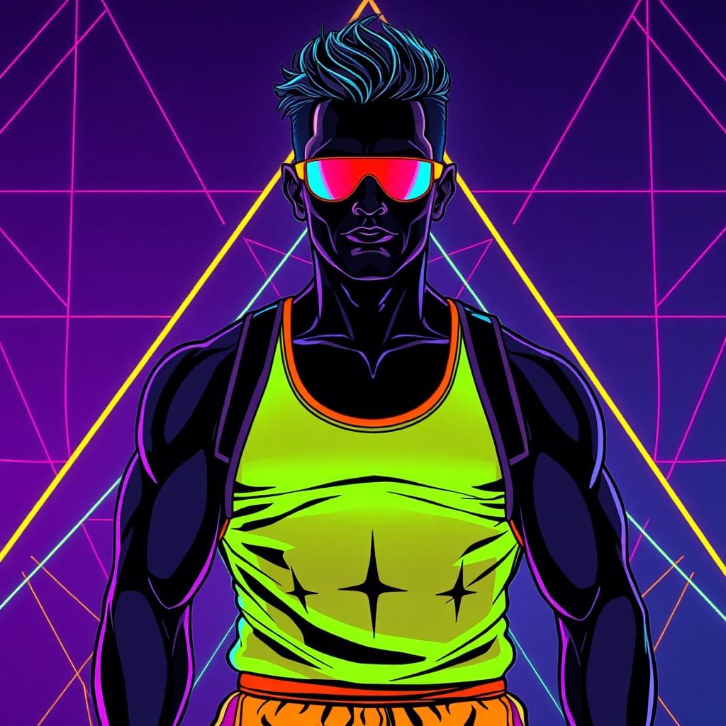 80s Fitness Trainer in Surreal Fluorescent Art