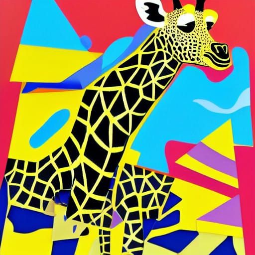Giraffe in a Vibrant Cubist Comic Strip Scene