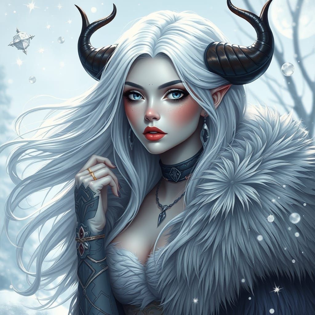 Ethereal Cyberpunk Goddess in Frosty Winter Wonderland