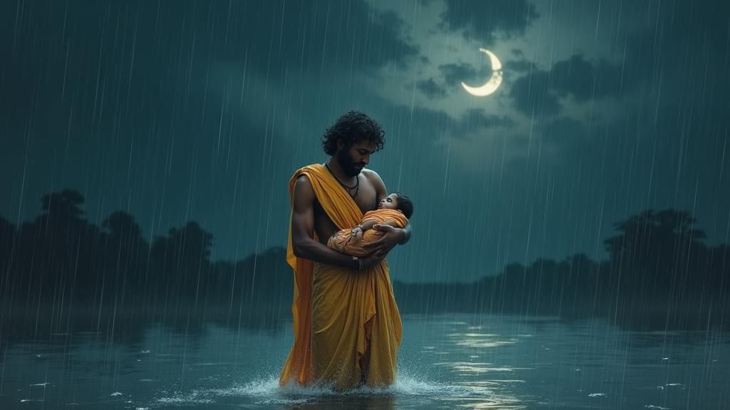 Krishna's Journey: A Raja Ravi Varma-Inspired Escape