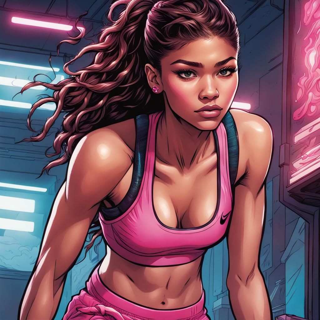 Zendaya in Neon Pink: Comic Book Art