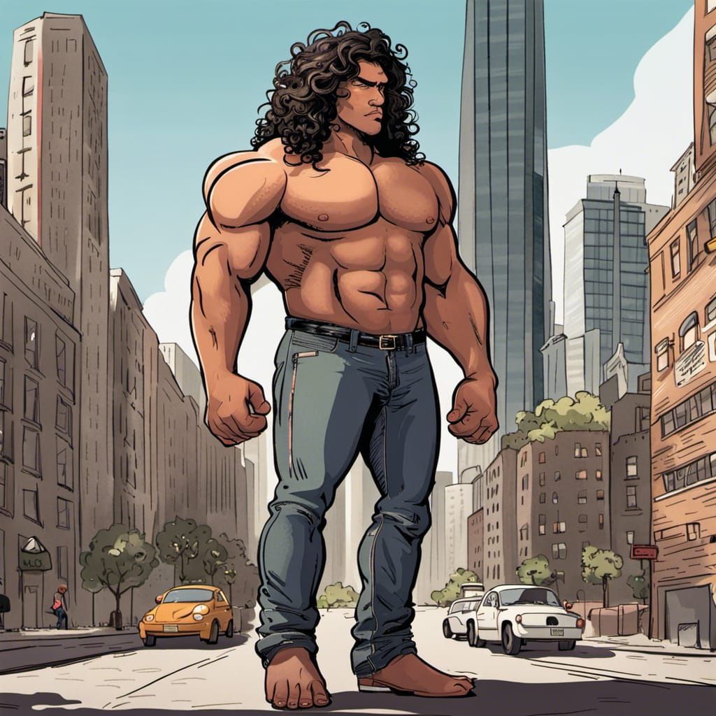 Giant Latino Man Dominates Cityscape