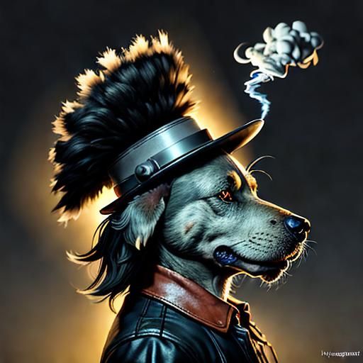 Hyperrealistic Dog Smoking with UFOs in 3D Style